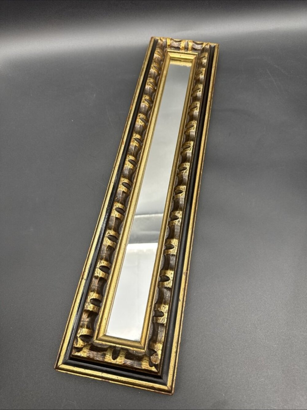 VTG Hollywood Regency Turner USA 20.75” Skinny Gold Black Wall Gallery Mirror